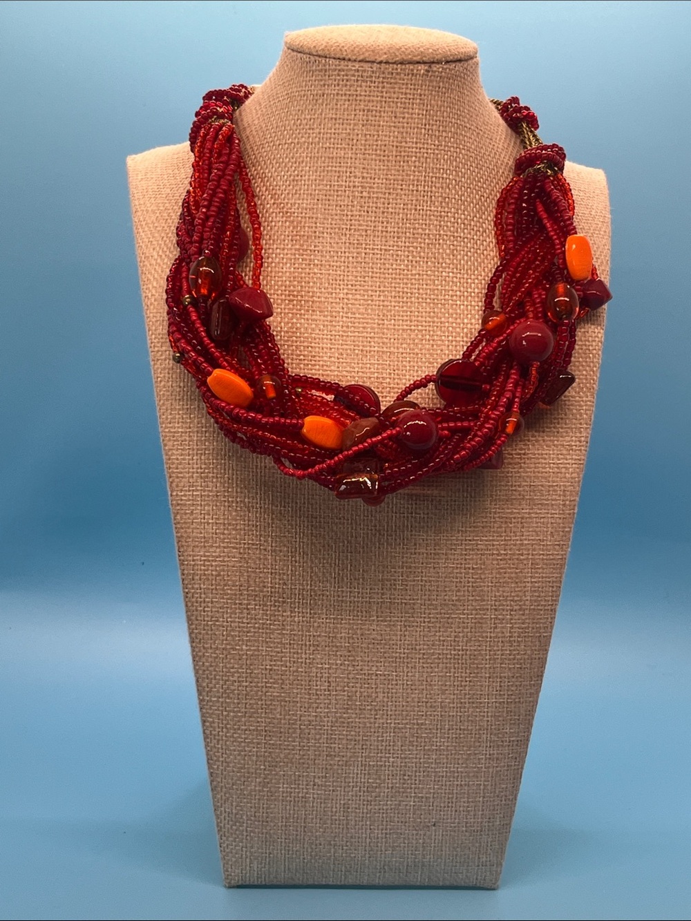 Lane Bryant Red Multi-Strand Beaded Necklace with Orange Accents
